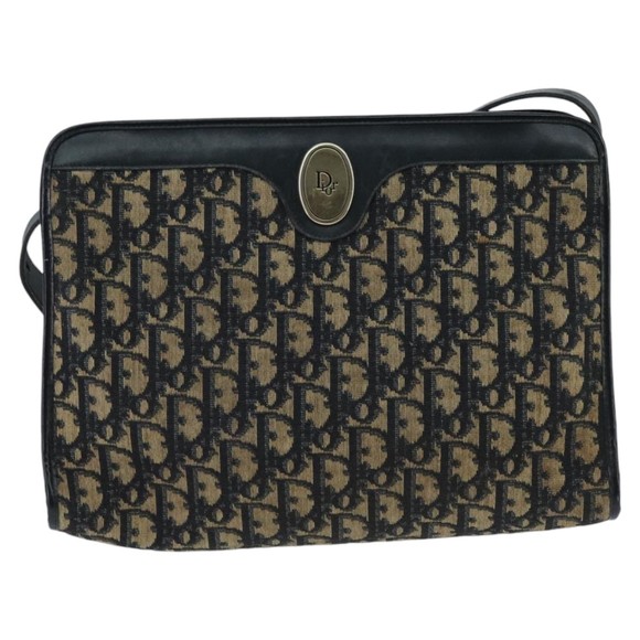 Christian Dior Trotter Canvas Clutch Bag Beige Navy Gold Auth 97851 - Picture 2 of 16